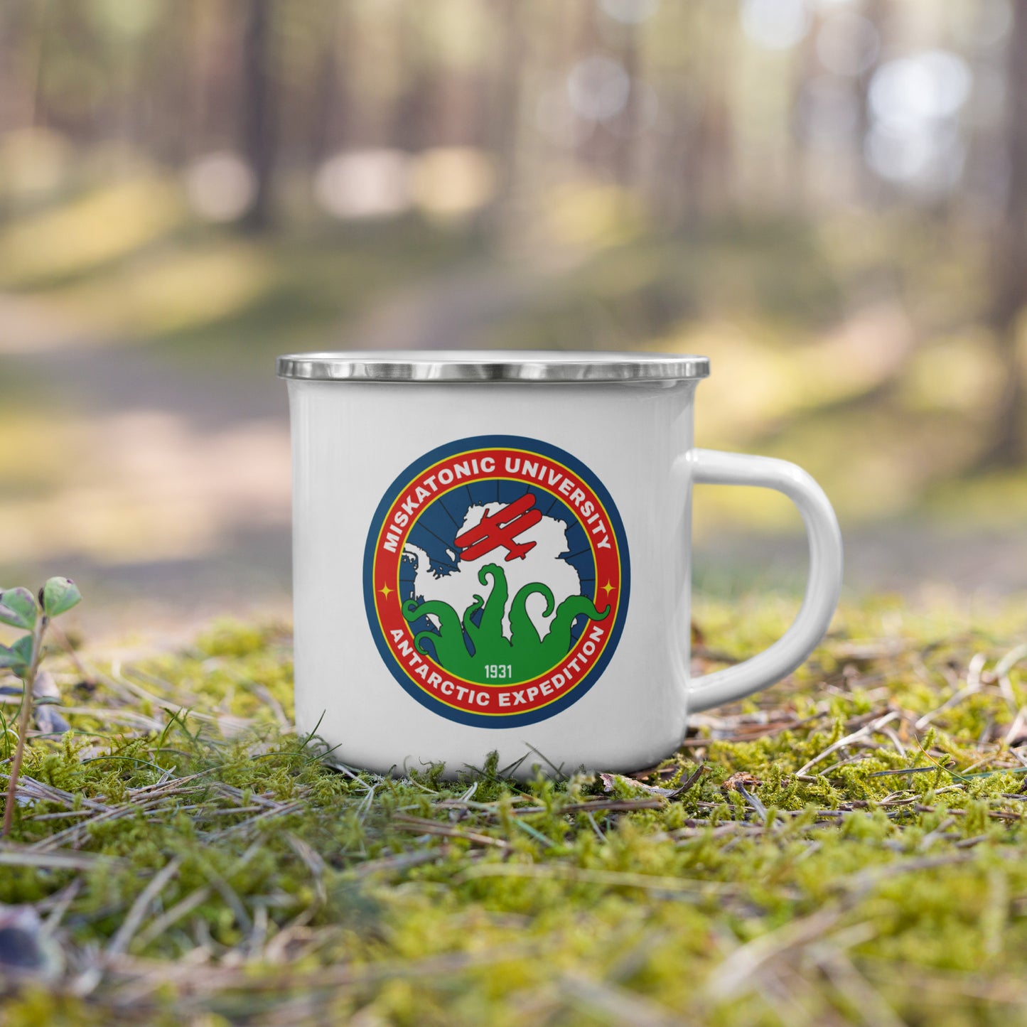 Taza de esmalte Lovecraft de la Expedición Antártica de la Universidad de Miskatonic