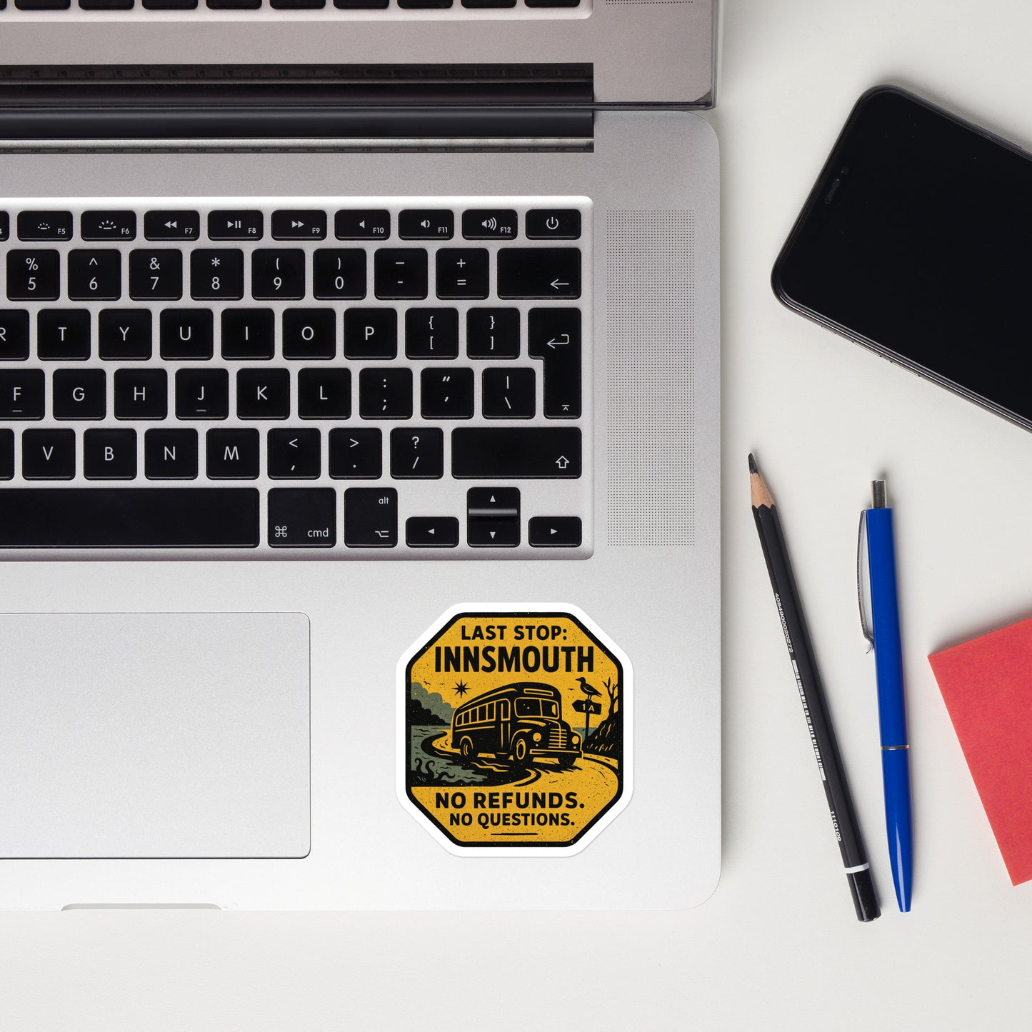 Last Stop: Innsmouth – Vintage Transit Warning Sign Bubble-free stickers