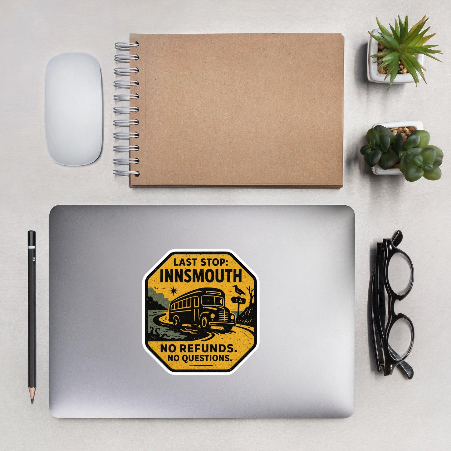 Last Stop: Innsmouth – Vintage Transit Warning Sign Bubble-free stickers