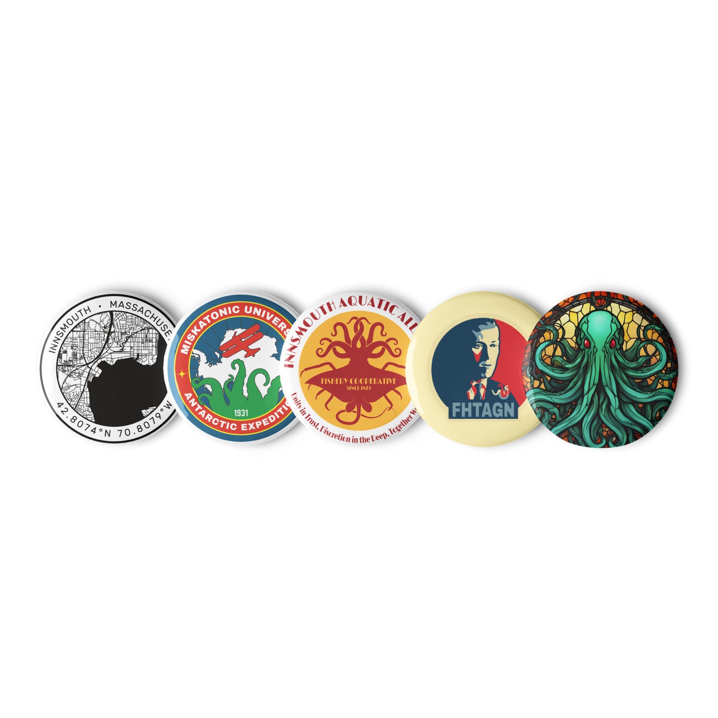 Lovecraft Innsmouth Cthulhu Set of pin buttons