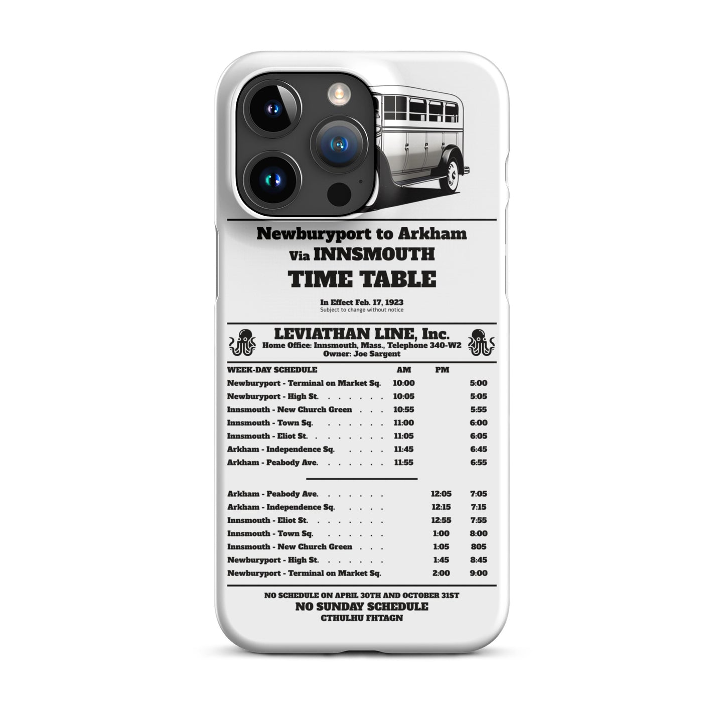 Horario de autobuses de Innsmouth Joe Sargent Funda Snap para iPhone®