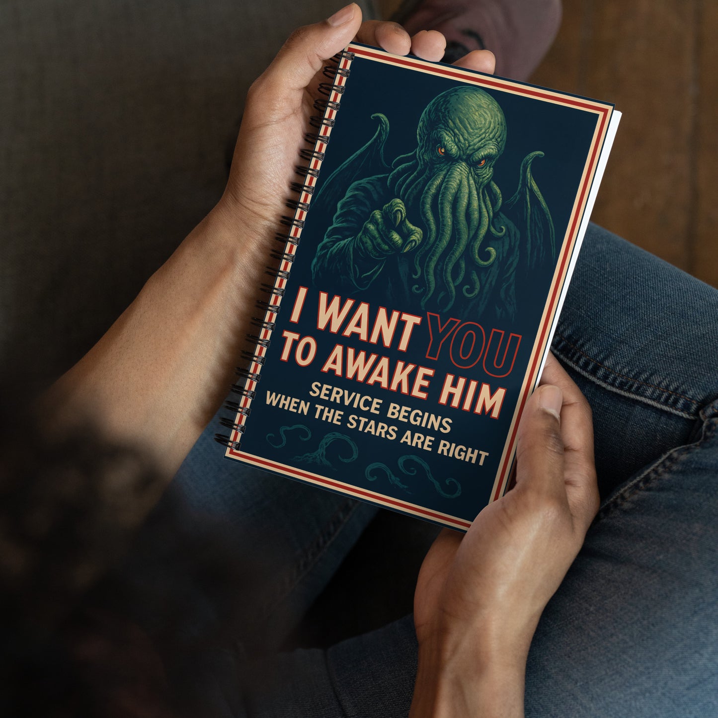 I Want You — To Awake Him (Cthulhu Cult Recruitment) Spiral notebook