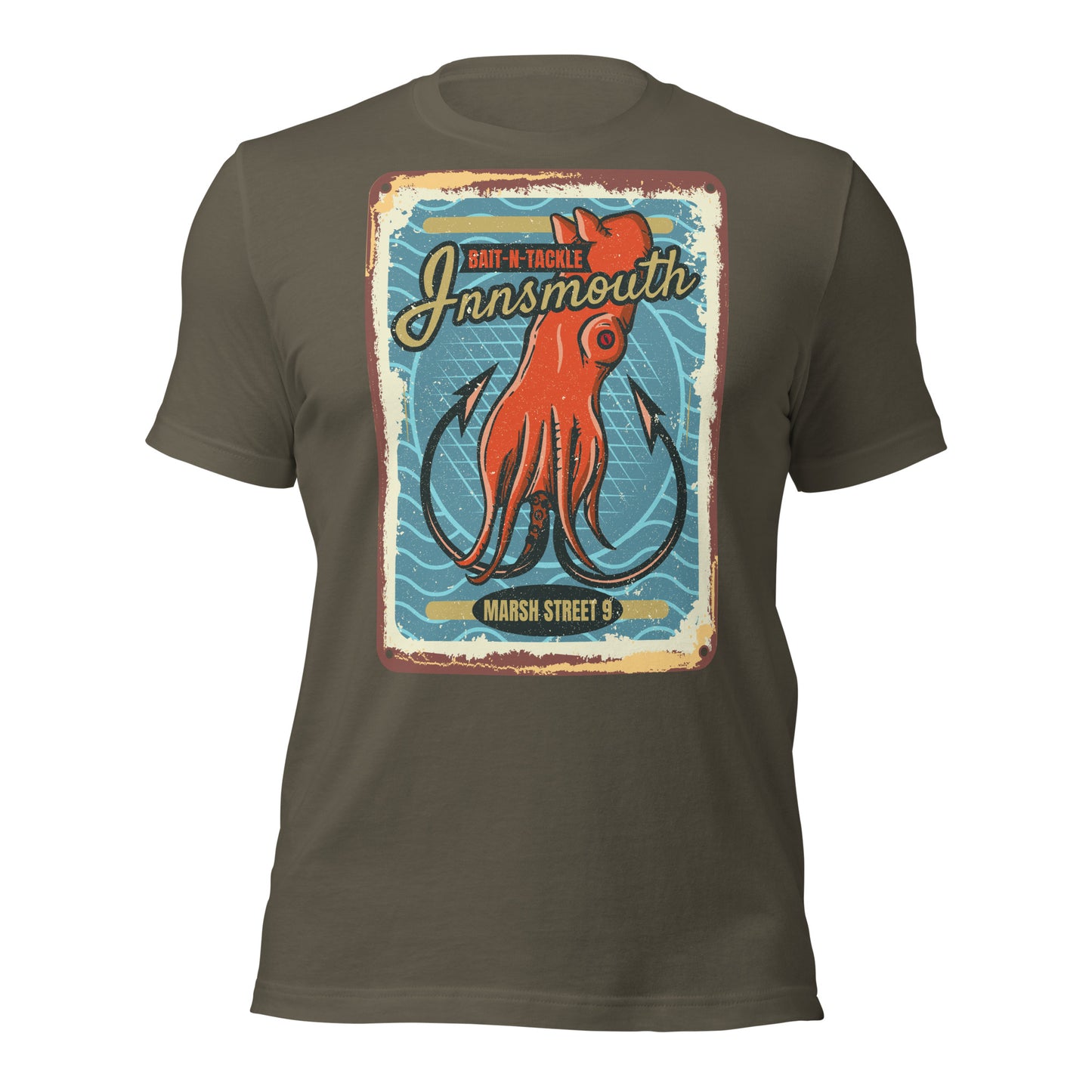 Innsmouth Bait and Tackle Fishing Lovecraft T-shirt unisexe