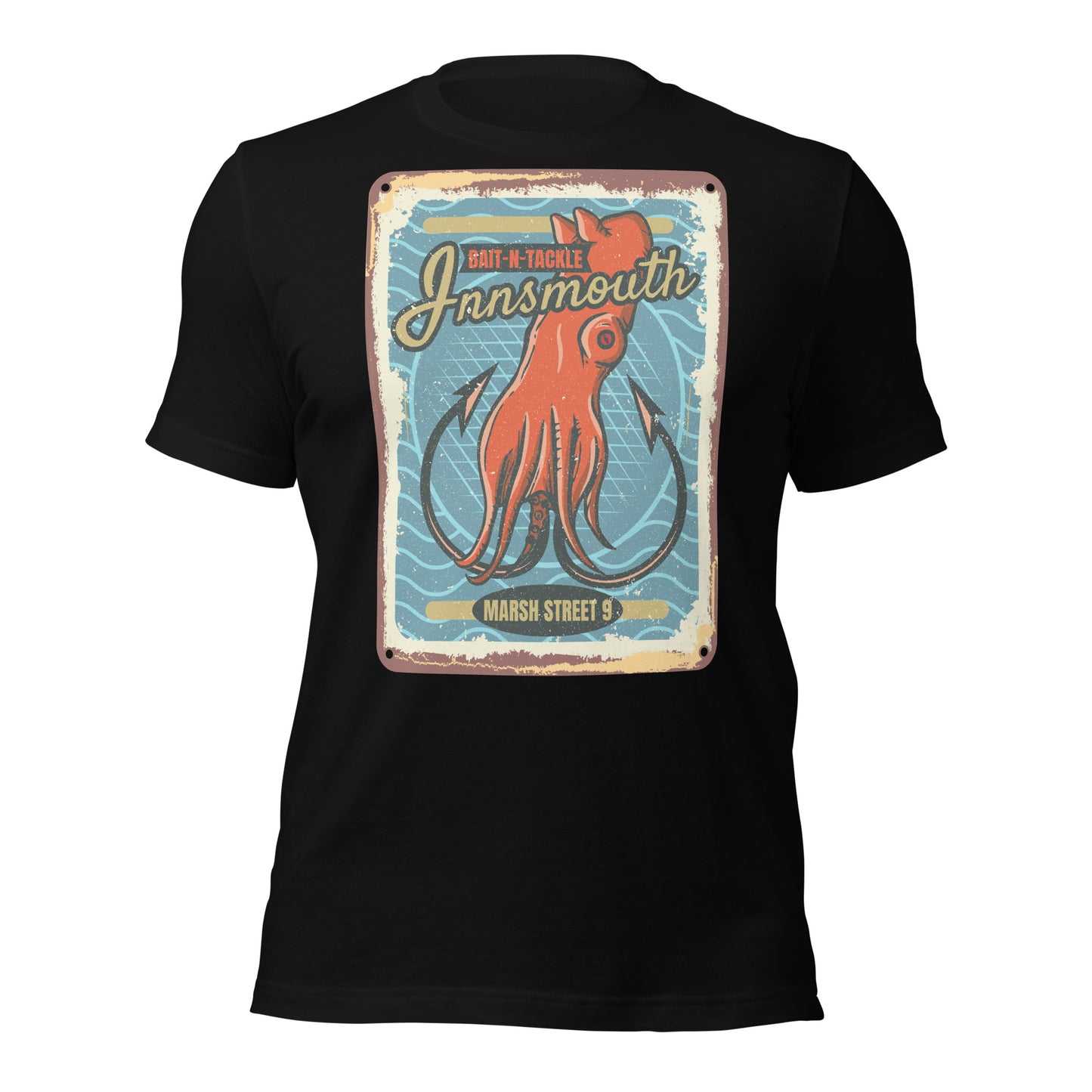 Innsmouth Bait and Tackle Fishing Lovecraft T-shirt unisexe