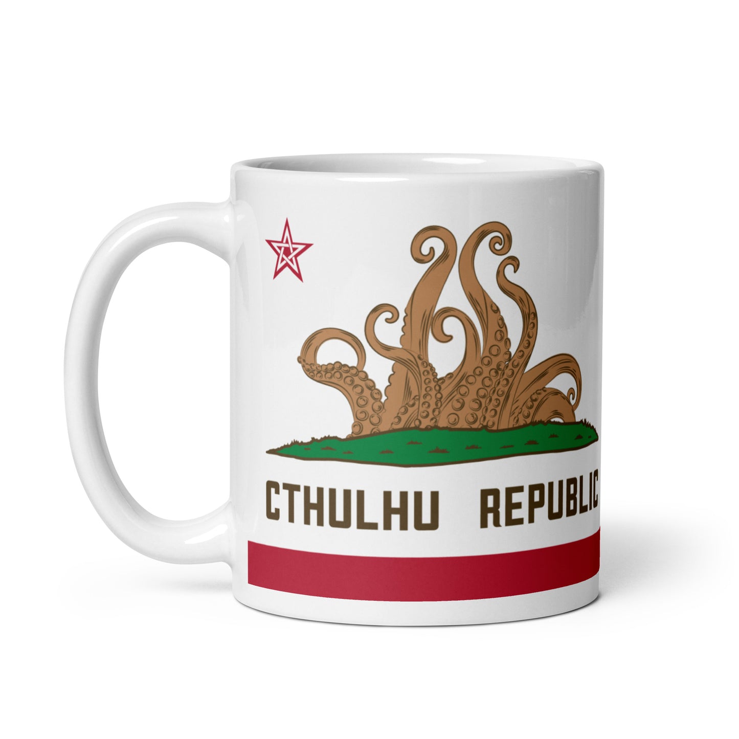 República de Cthulhu Bandera de California Lovecraft Taza blanca brillante