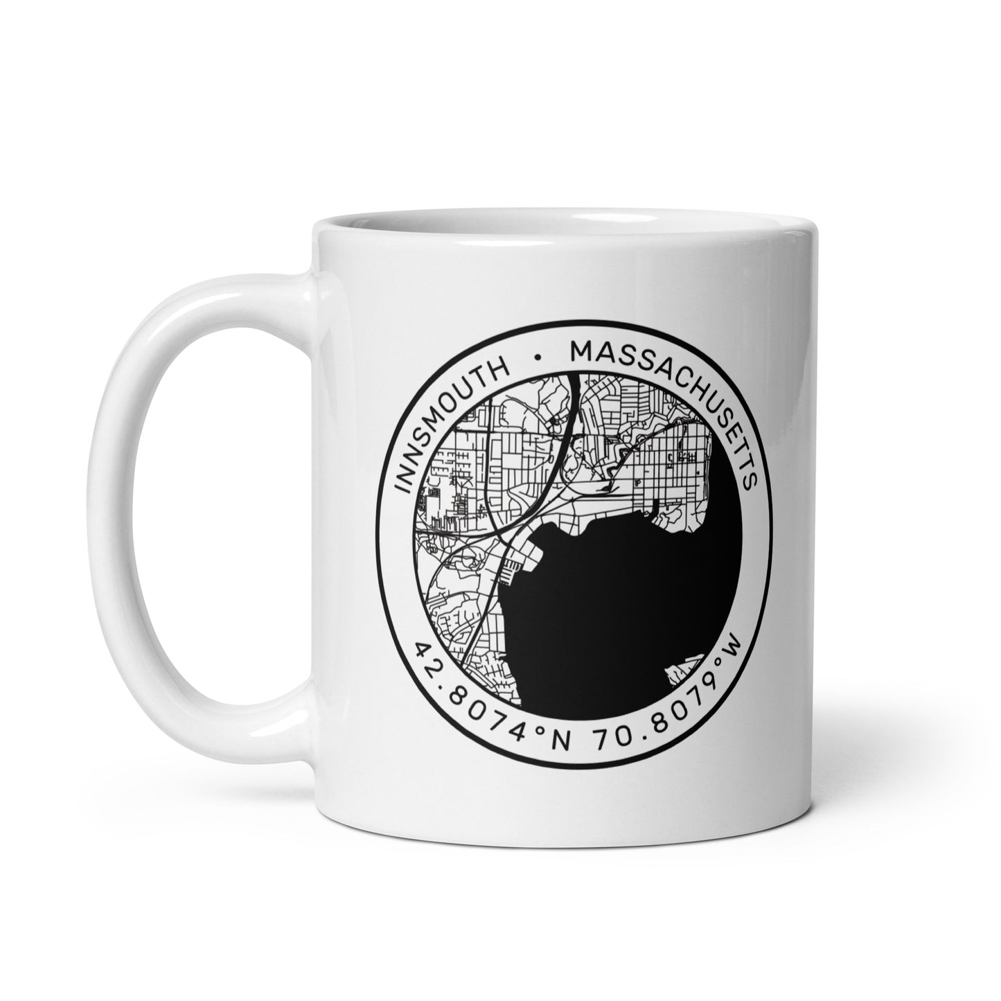 Innsmouth City Map Lovecraft White glossy mug