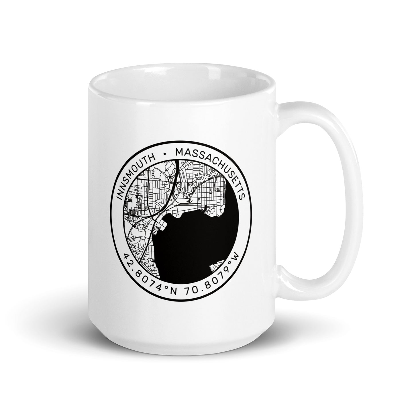 Innsmouth City Map Lovecraft Taza blanca brillante